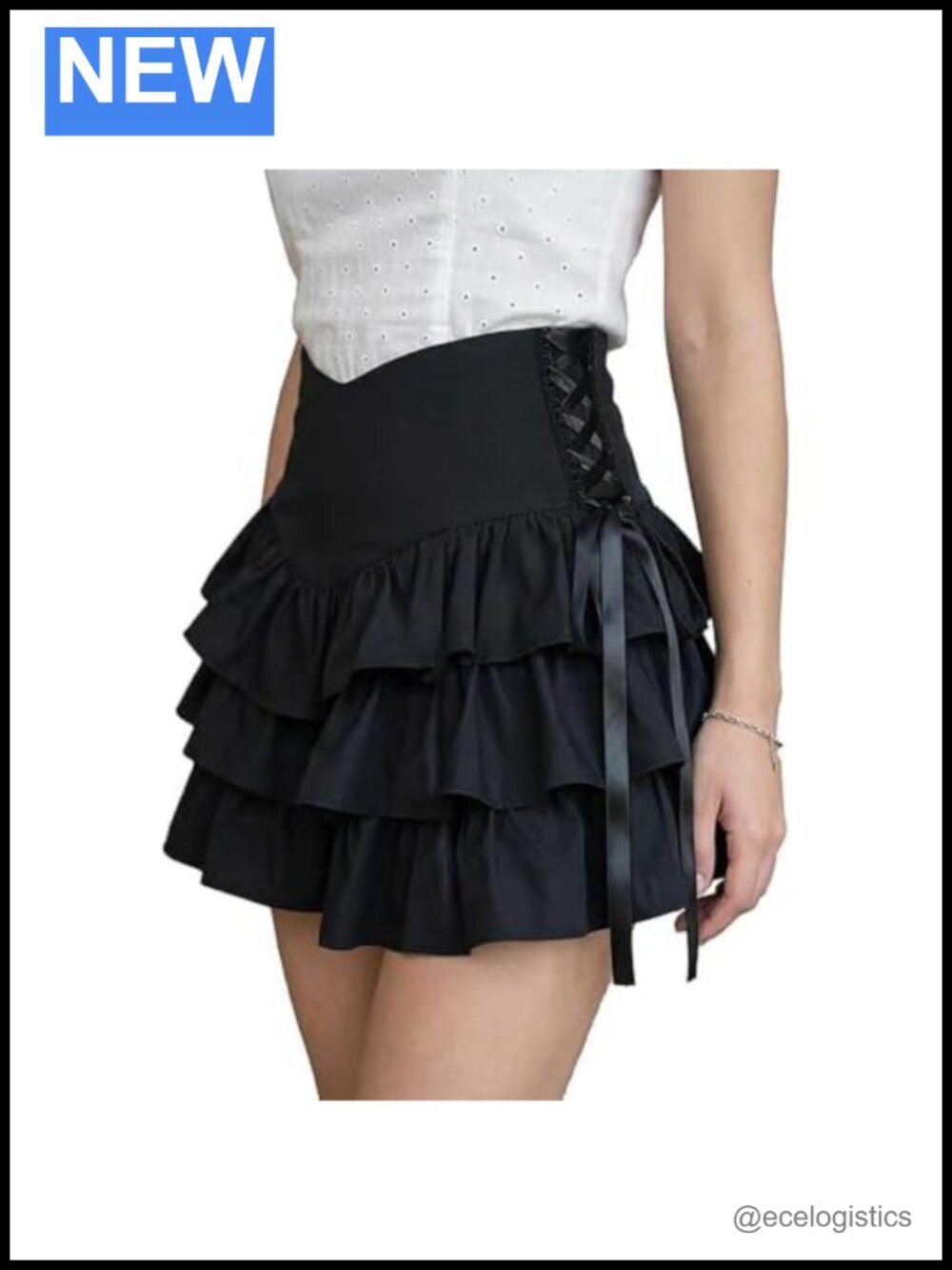 Gothic Ruffle Tiered Mini Skirt High Waist Lolita Y2K A-Line Polycotton